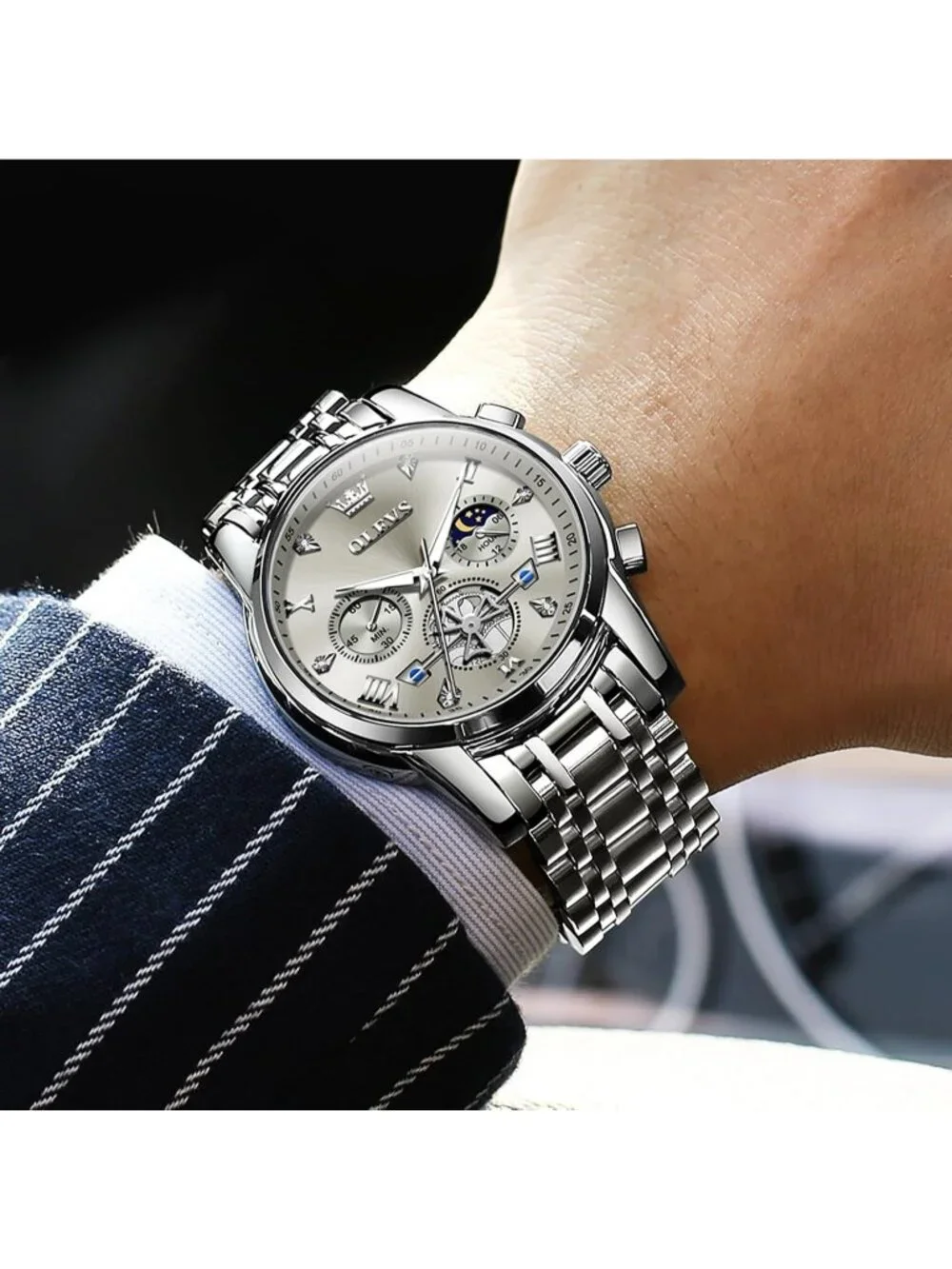 Men's Gray / Silver Stainless Steel Chronograph Waterproof Quartz Dress Watch